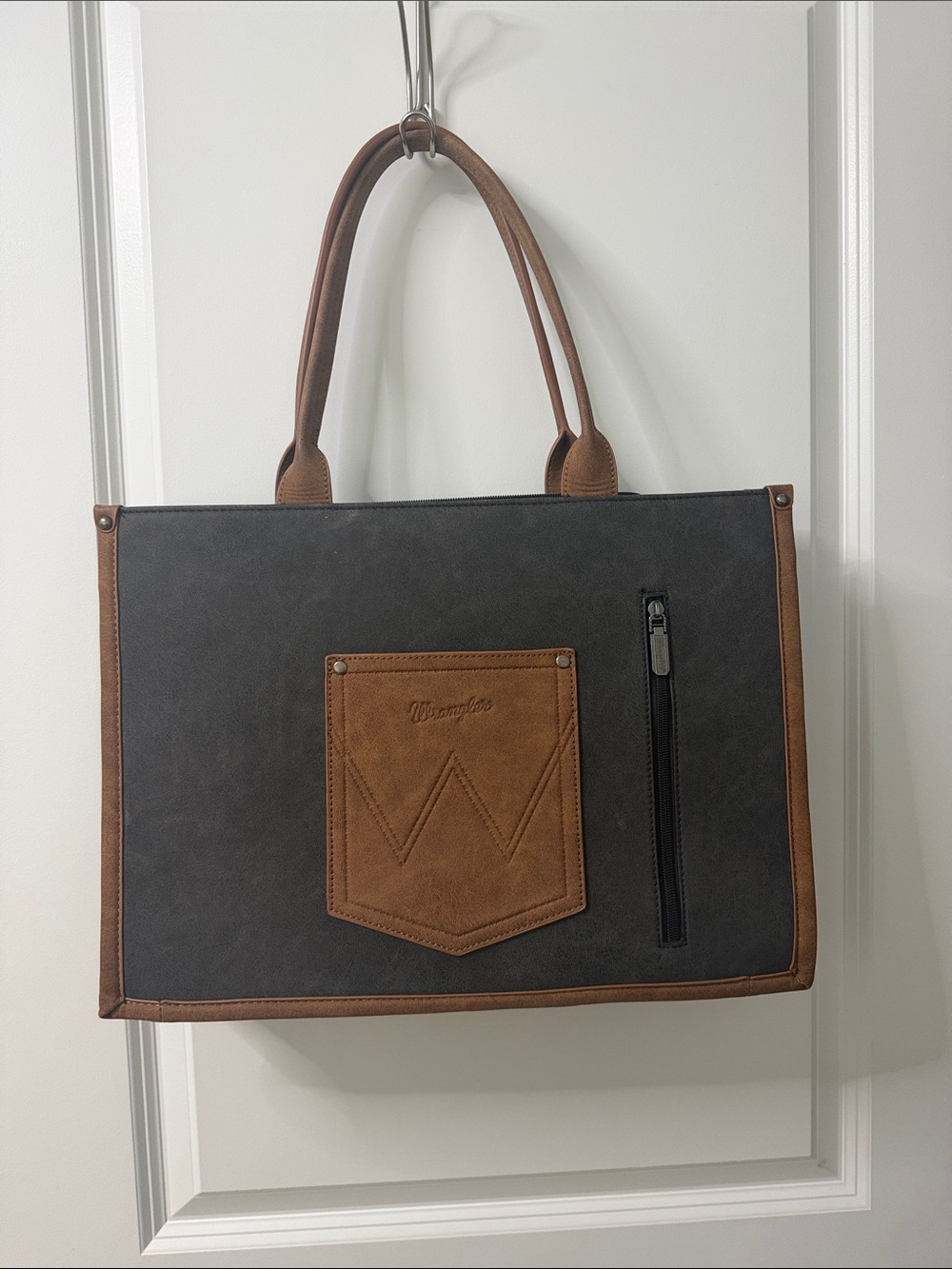Wrangler Black and Brown Tote with Decorative Buckle - Picture 2 of 5